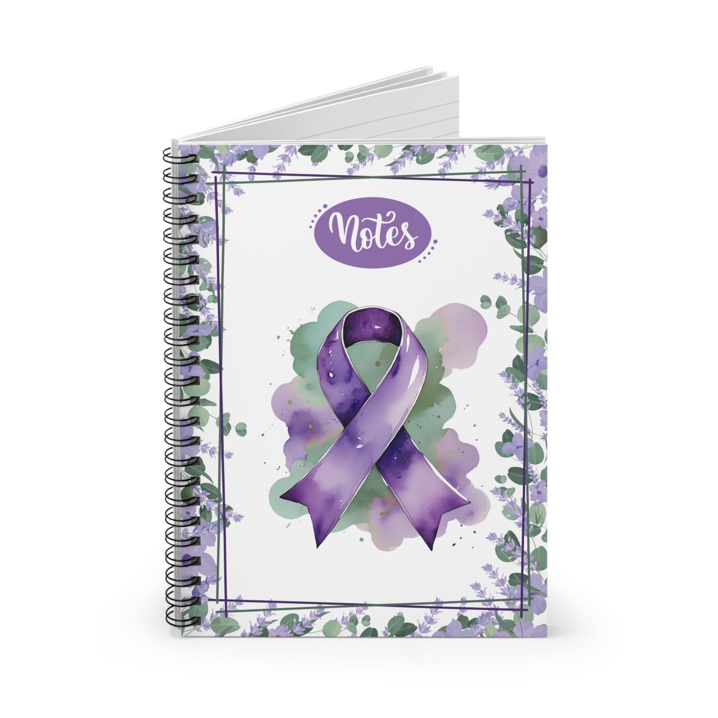 Cuaderno de espiral con cinta morada en acuarela