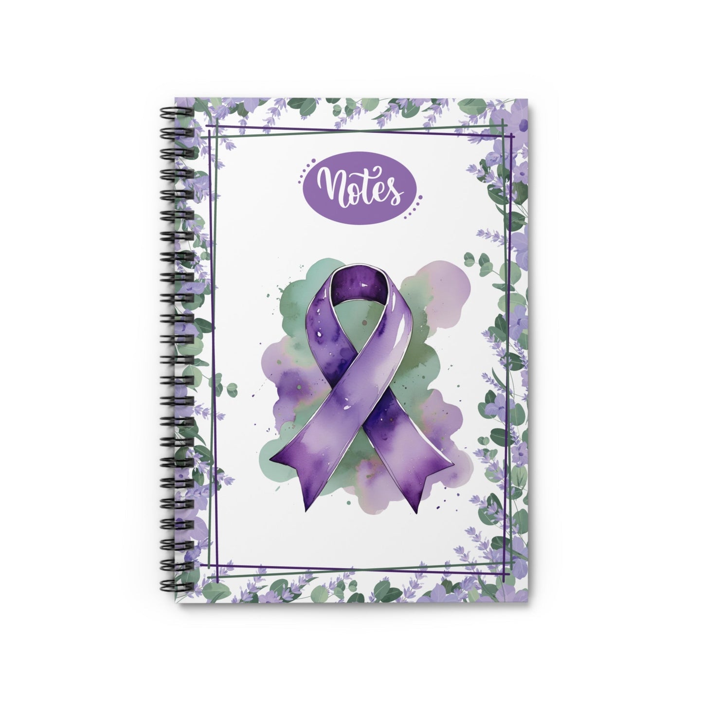 Cuaderno de espiral con cinta morada en acuarela