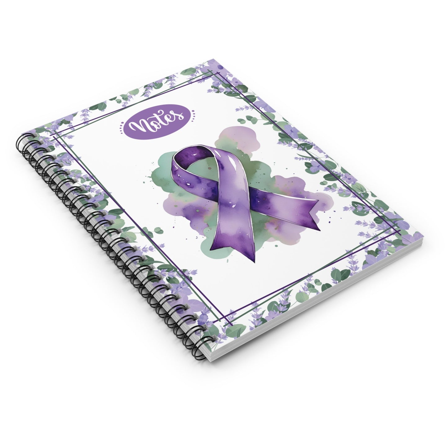 Cuaderno de espiral con cinta morada en acuarela
