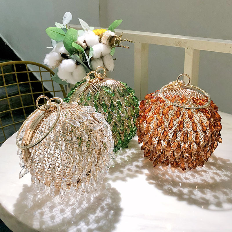 Waterdrop shaped acrylic multi-color selection circular metal birdcage hand-held dinner bag - Korvel