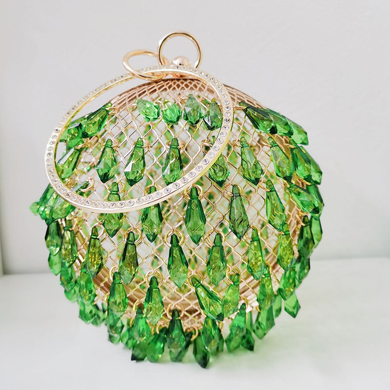 Waterdrop shaped acrylic multi-color selection circular metal birdcage hand-held dinner bag - Korvel