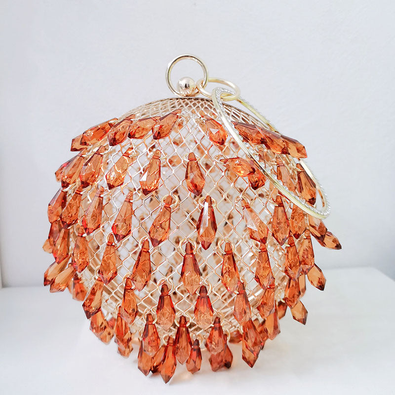 Waterdrop shaped acrylic multi-color selection circular metal birdcage hand-held dinner bag - Korvel