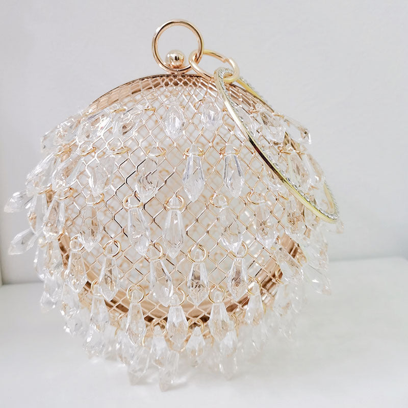 Waterdrop shaped acrylic multi-color selection circular metal birdcage hand-held dinner bag - Korvel
