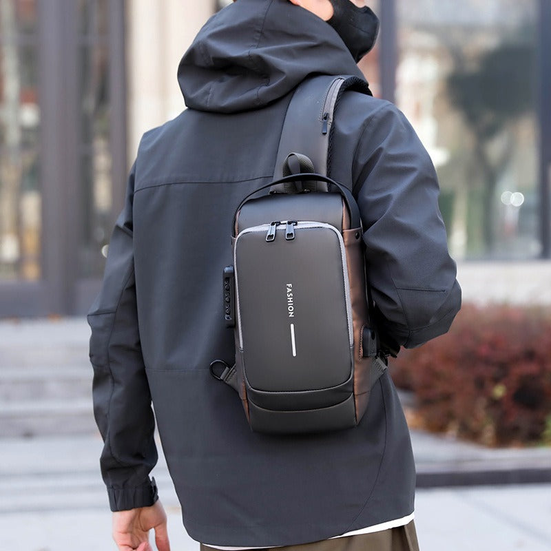 Waterproof Anti Theft Designer Password Lock Bag Usb Crossbody Sling Bags For Men Chest Bags - Korvel
