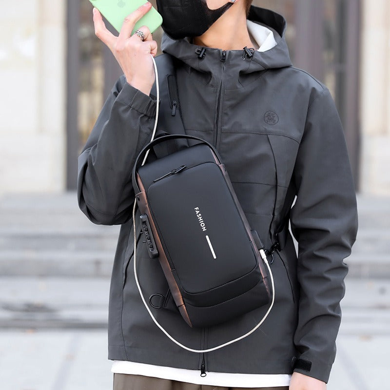 Waterproof Anti Theft Designer Password Lock Bag Usb Crossbody Sling Bags For Men Chest Bags - Korvel