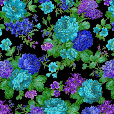 Black Opulent Bouquet Cotton Wideback Fabric - Premium Quality