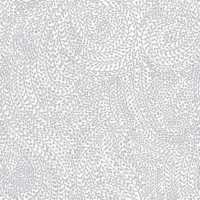Tela de algodón de fondo ancho en gris sobre blanco con diseño de enredadera por yarda