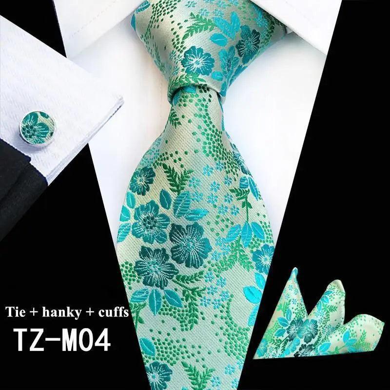 Ensemble de cravate en soie à imprimé floral élégant avec boutons de manchette
