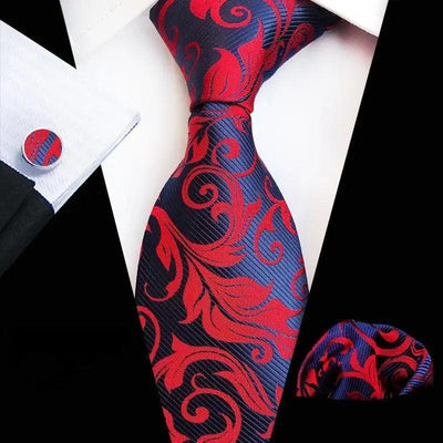 Elegant Floral Print Silk Necktie Set with Cufflinks
