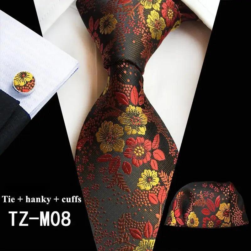 Ensemble de cravate en soie à imprimé floral élégant avec boutons de manchette