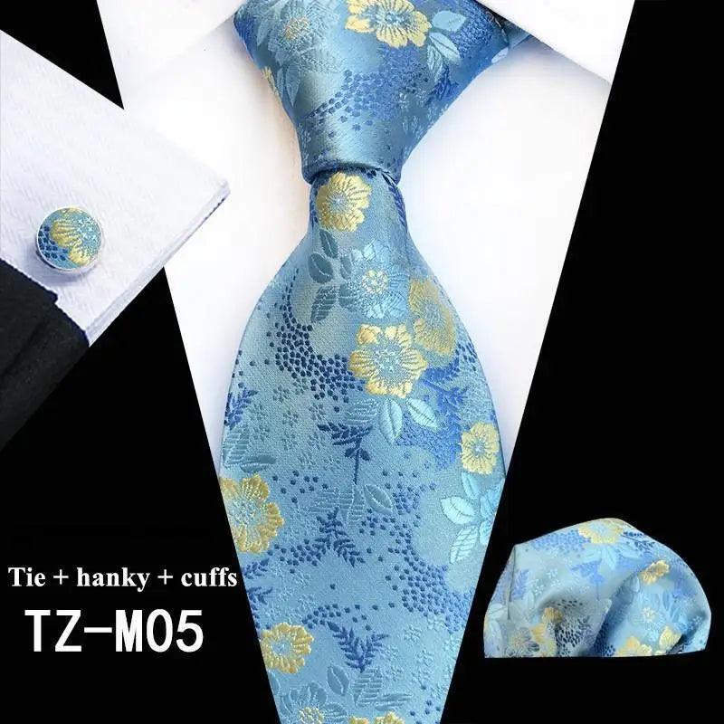 Ensemble de cravate en soie à imprimé floral élégant avec boutons de manchette