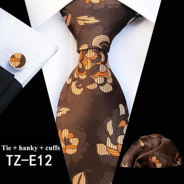 Ensemble de cravate en soie à imprimé floral élégant avec boutons de manchette