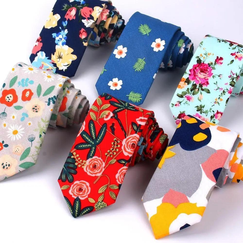 Corbata Delgada Floral Elegante para Hombres - Diseño de Algodón Premium