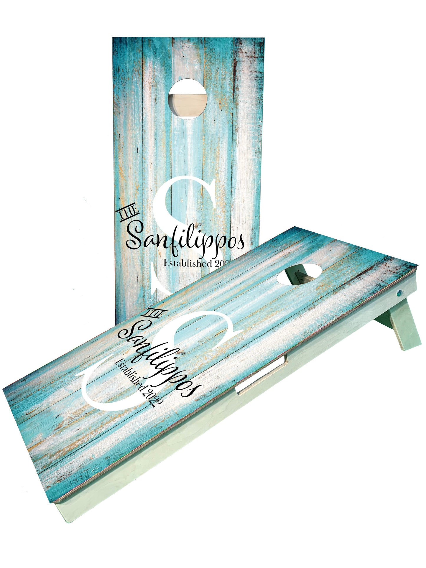 Customizable Wedding Date Cornhole Boards with Monogrammed Last Name - Korvel