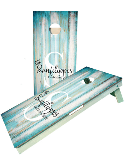 Customizable Wedding Date Cornhole Boards with Monogrammed Last Name - Korvel
