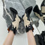 Western Cowboy Boots Summer Thin Women's Korean Fashion Splicing Pointed Retro Look Skinny Thick Heel Mid heeled Short Boots - Korvel
