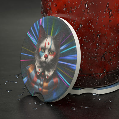 Whimsical Cat Clown Soapstone Car Coaster Set