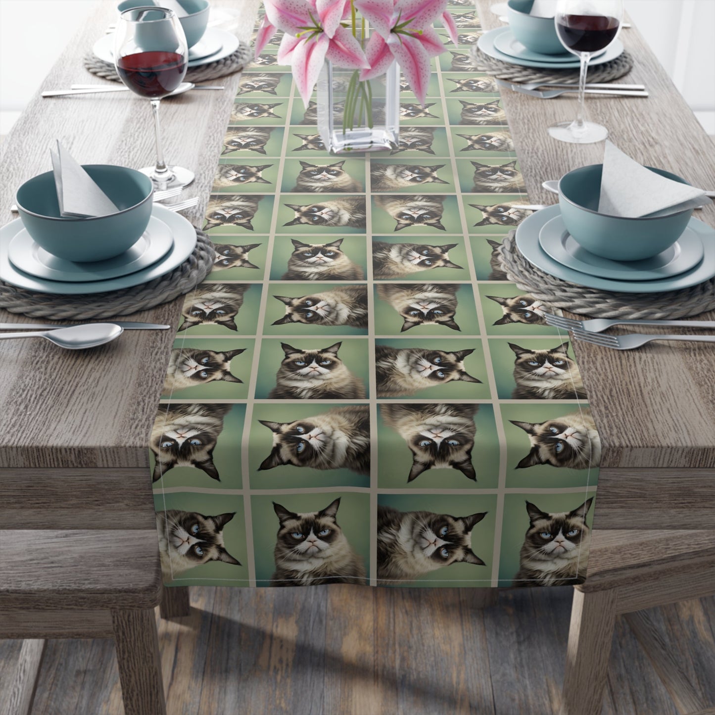 Whimsical Cat Print Table Runner for Home Decor