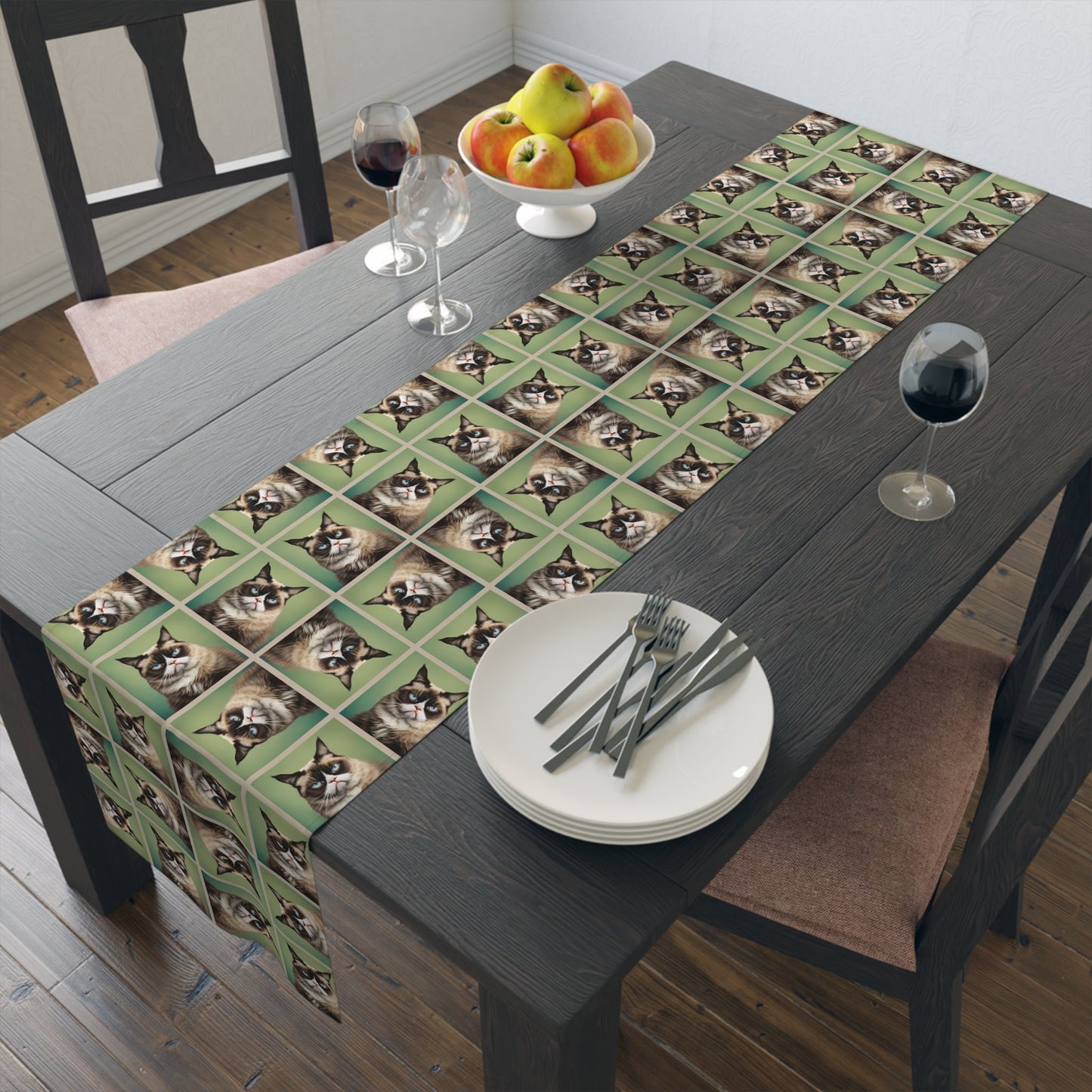 Whimsical Cat Print Table Runner for Home Decor