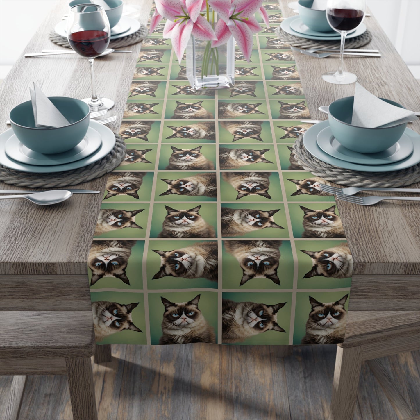 Whimsical Cat Print Table Runner for Home Decor