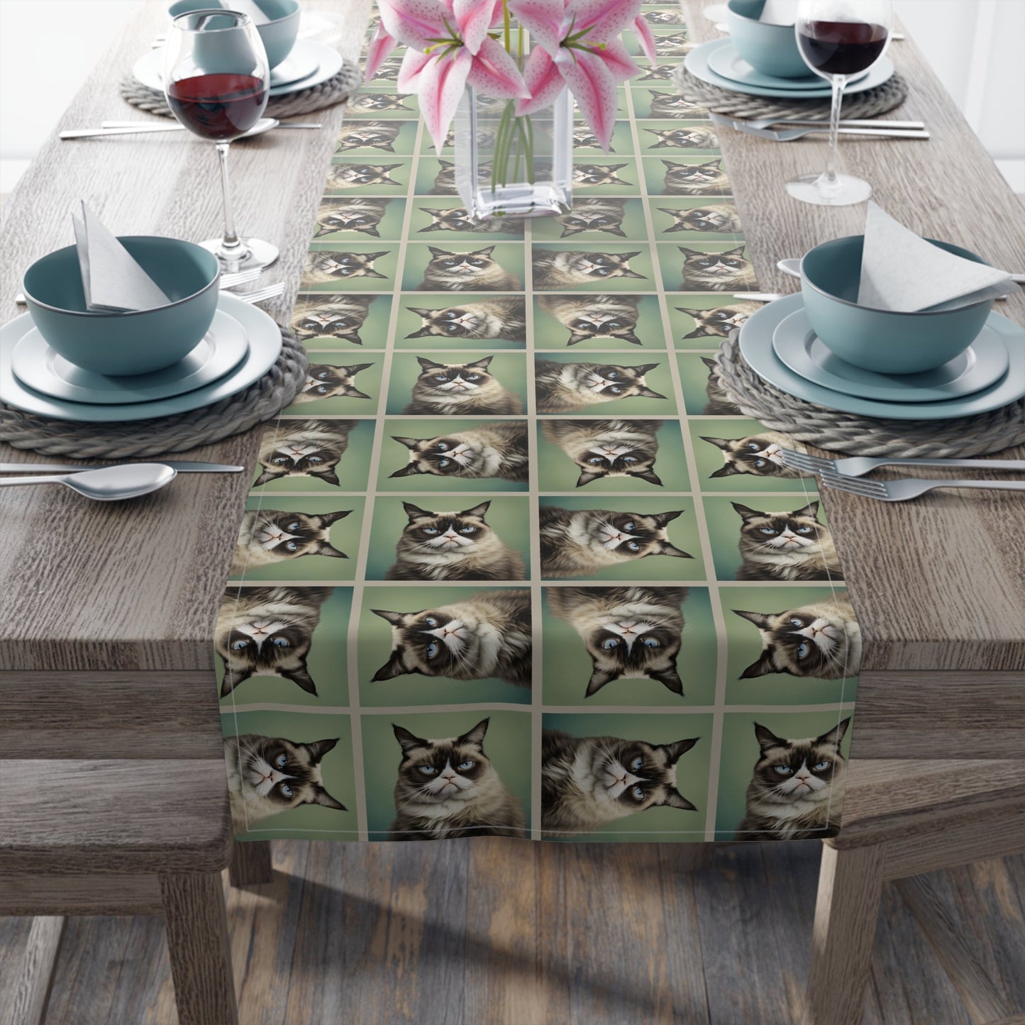 Whimsical Cat Print Table Runner for Home Decor
