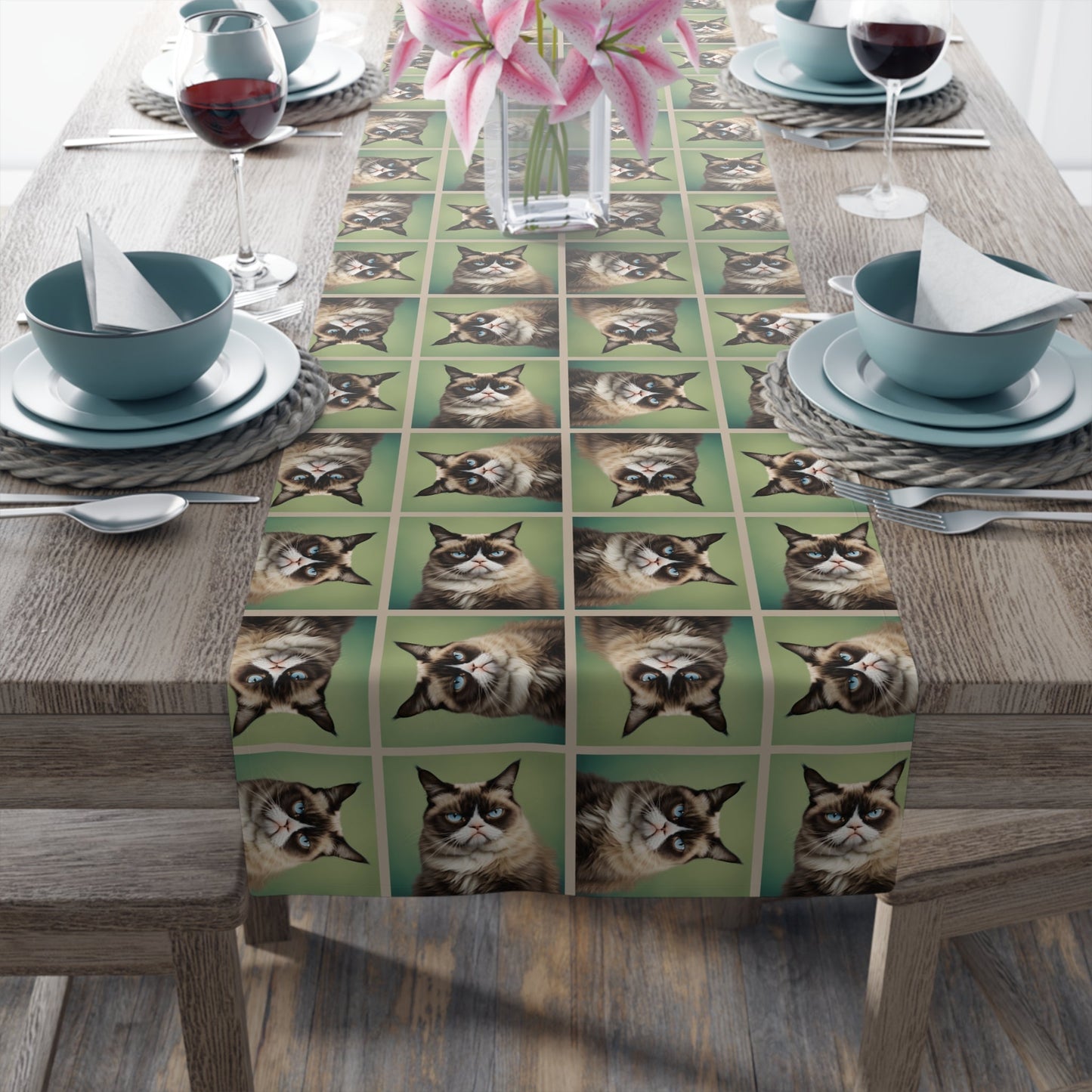 Whimsical Cat Print Table Runner for Home Decor