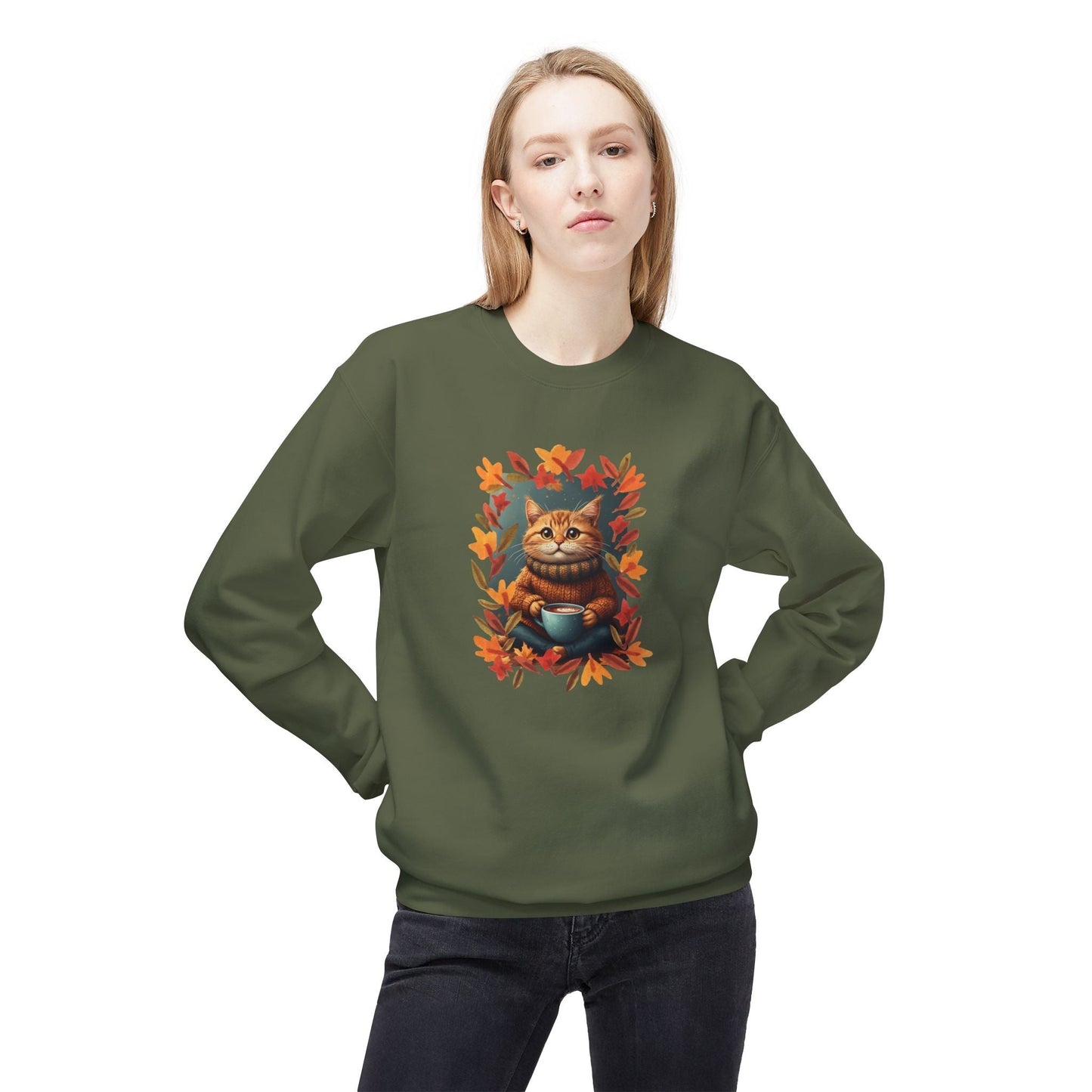 Sweatshirt en polaire avec un chat fantaisiste pour l'automne