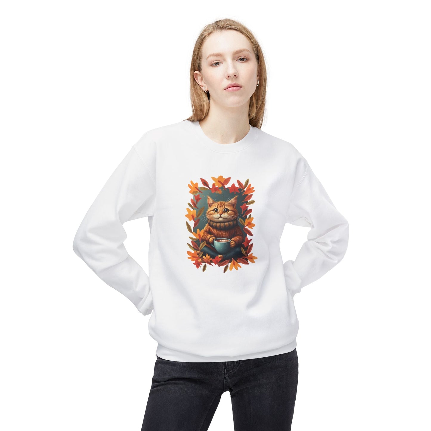 Sweatshirt en polaire avec un chat fantaisiste pour l'automne