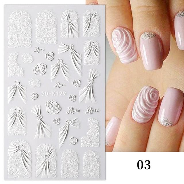 Elegant White Embossed Flower Lace Nail Art Stickers