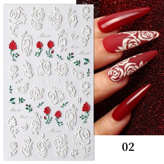 Elegant White Embossed Flower Lace Nail Art Stickers