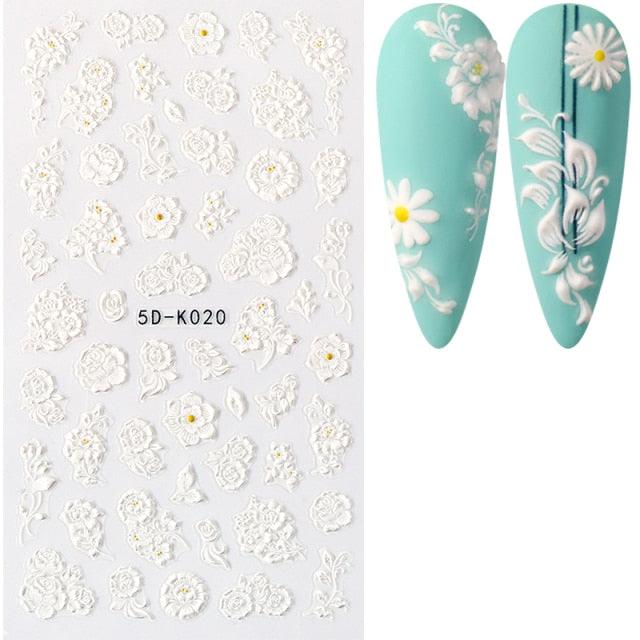 Elegant White Embossed Flower Lace Nail Art Stickers