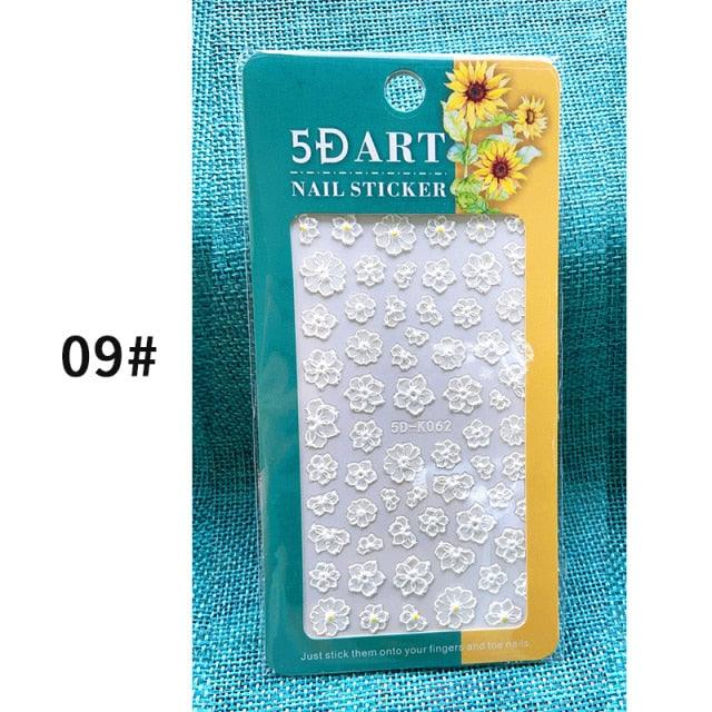 Elegant White Embossed Flower Lace Nail Art Stickers