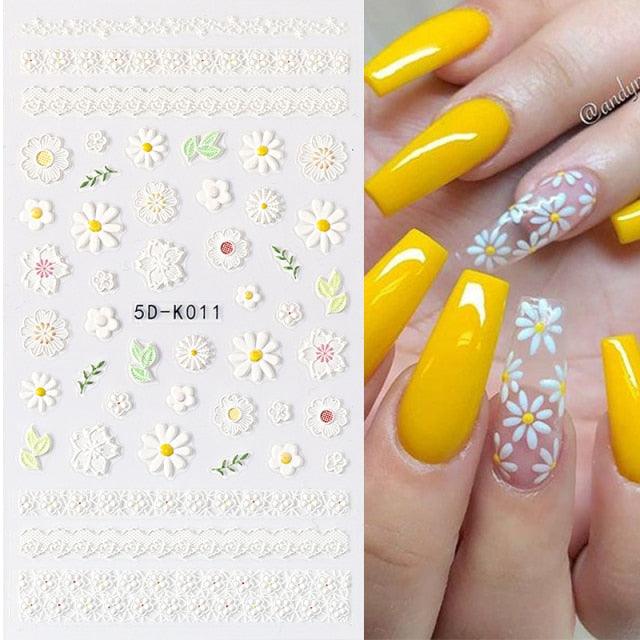 Elegant White Embossed Flower Lace Nail Art Stickers