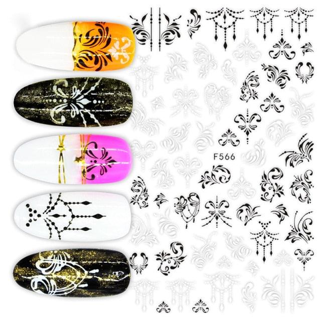 Elegant White Embossed Flower Lace Nail Art Stickers