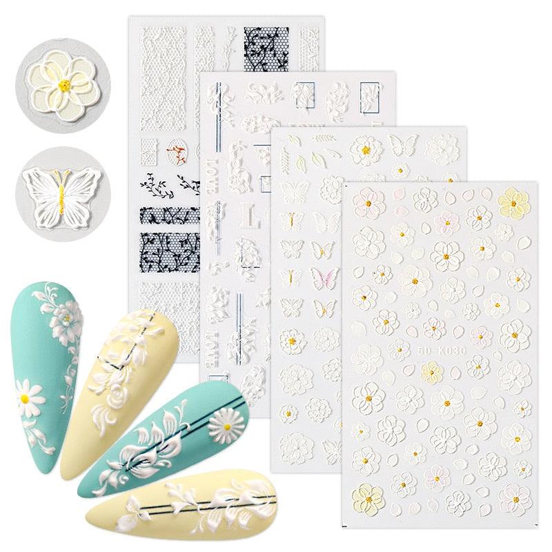 Elegant White Flower Lace Nail Art Stickers