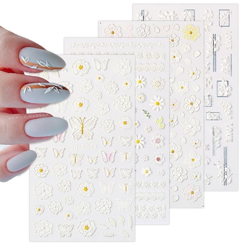 Elegant White Flower Lace Nail Art Stickers