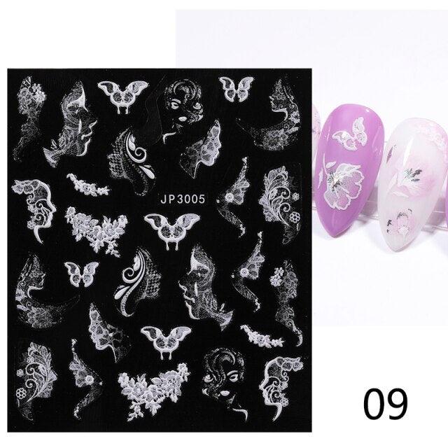 Elegant White Flower Lace Nail Art Stickers