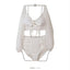 Elegant White High Waist Bikini Set with Sheer Mesh Top