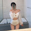 Elegant White High Waist Bikini Set with Sheer Mesh Top