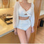 Elegant White High Waist Bikini Set with Sheer Mesh Top