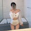 Elegant White High Waist Bikini Set with Sheer Mesh Top
