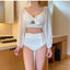 Elegant White High Waist Bikini Set with Sheer Mesh Top