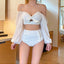 Elegant White High Waist Bikini Set with Sheer Mesh Top