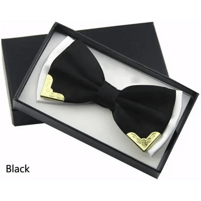 Elegant White Polyester Butterfly Bowtie with Metal Corners