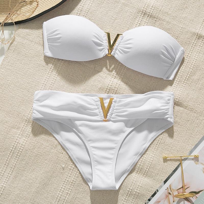 Ensemble de bikini blanc élégant avec rembourrage pour femmes