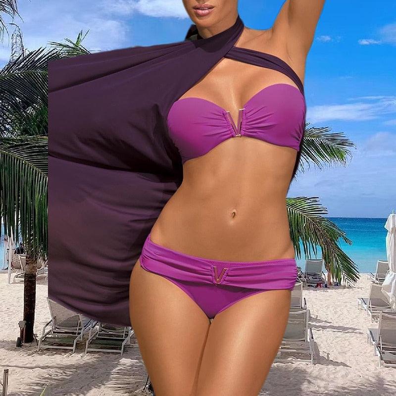 Ensemble de bikini blanc élégant avec rembourrage pour femmes
