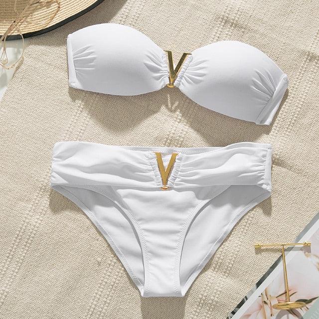 Ensemble de bikini blanc élégant avec rembourrage pour femmes