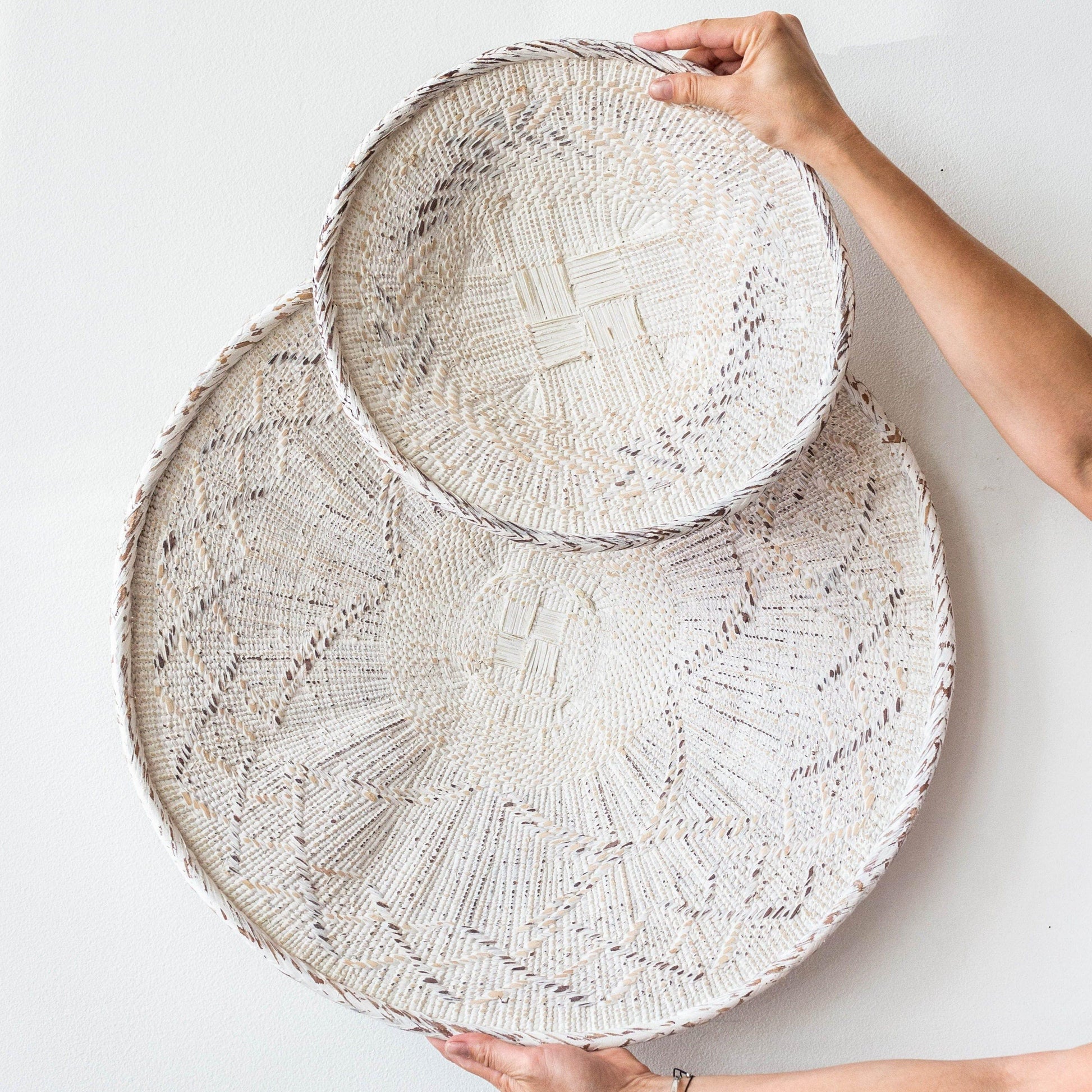White Washed Handwoven Wall Basket - Korvel