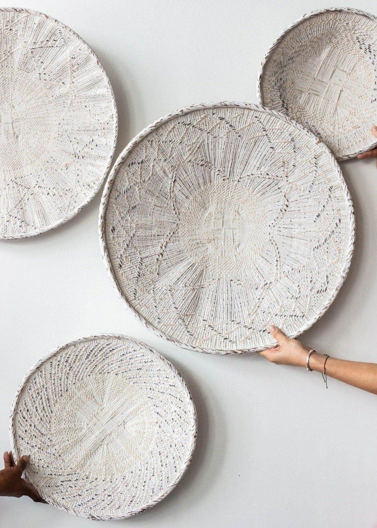 White Washed Handwoven Wall Basket - Korvel