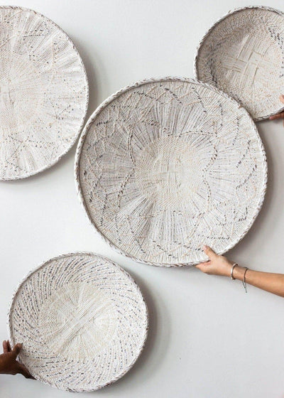 White Washed Handwoven Wall Basket - Korvel
